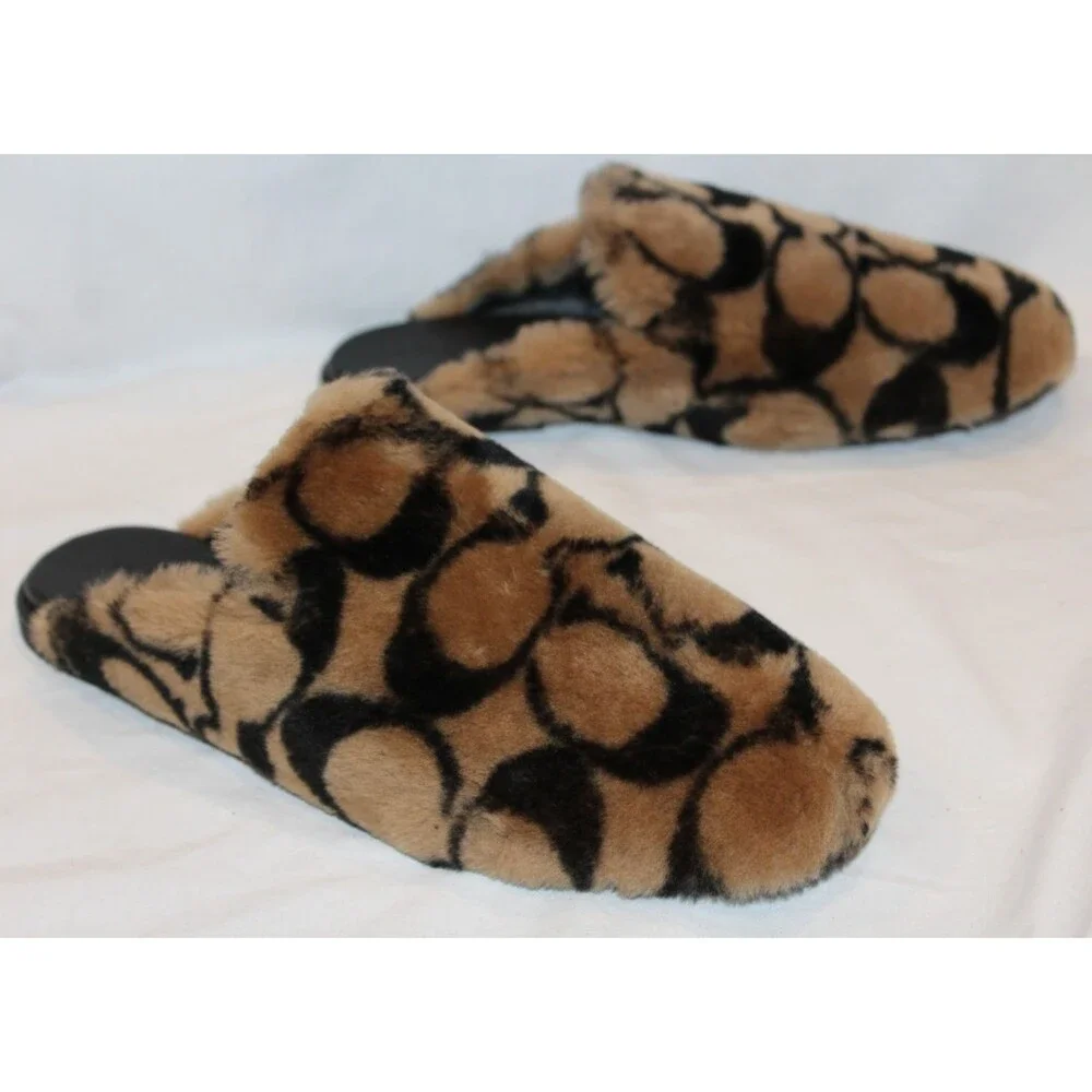 Coach Women's Signature Clog Shearling Slippers Coconut Black NIB - Picture 3 of 6